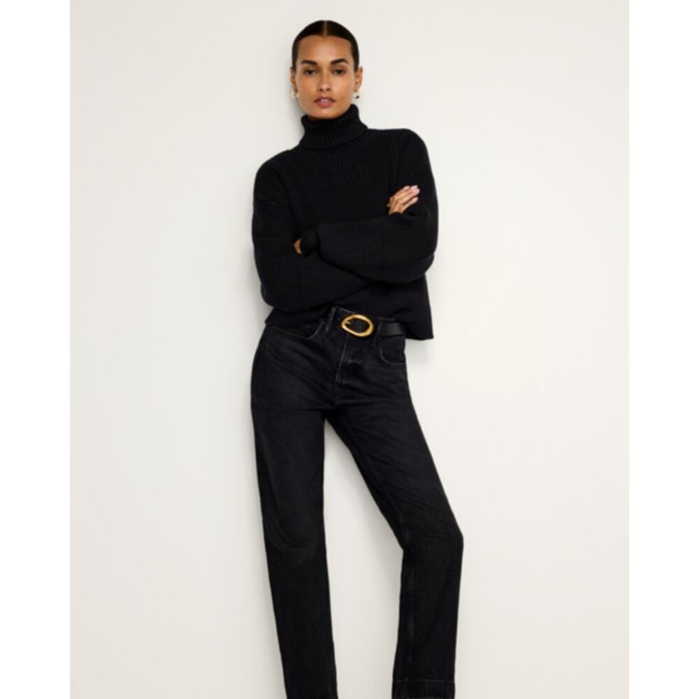 Good american cozy ribbed turtleneck black stretch sz L minimalist winter career